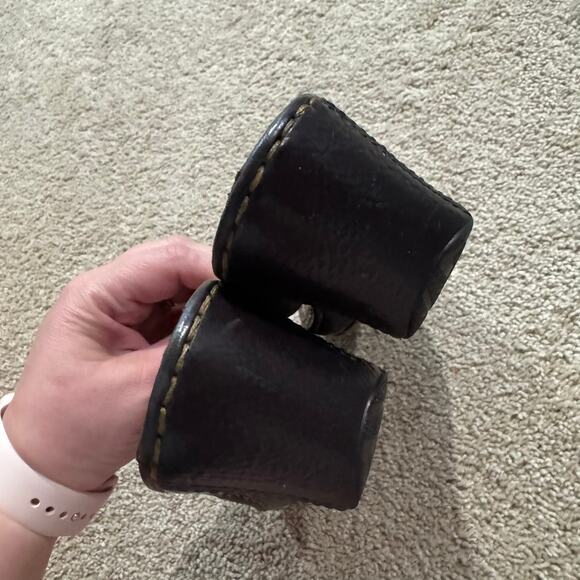 BORN Brown Leather Wedge Heel Sandals Women's Size 7 Adjustable Thong Style - Picture 6 of 10